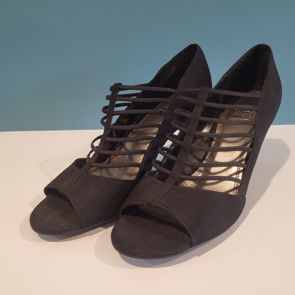 IMPO Vassi Strappy Stretch Textile Peep Toe 3" Heels, Size 10 - Picture 2 of 3